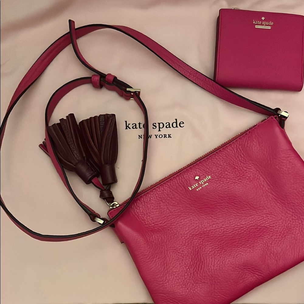 Kate Spade Pink Crossbody Bag with Gold Hardware with Wallet